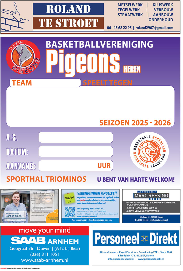 Duiven Pigeons 2025 poster Seizoen 5D6518 kopie